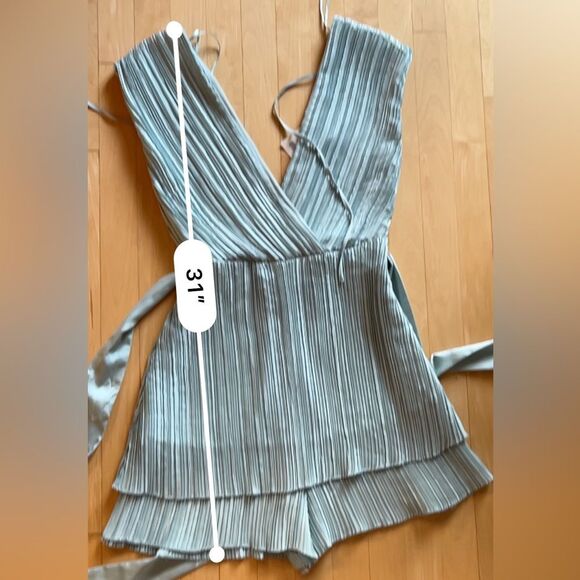 Zara Pleated Belted Layered Romper in Aqua Green M NWT - Picture 8 of 11
